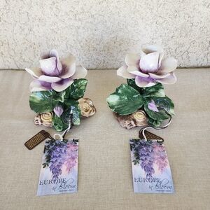 New Europe In Bloom Porcelain Flower Candle Holder Figurine Pair